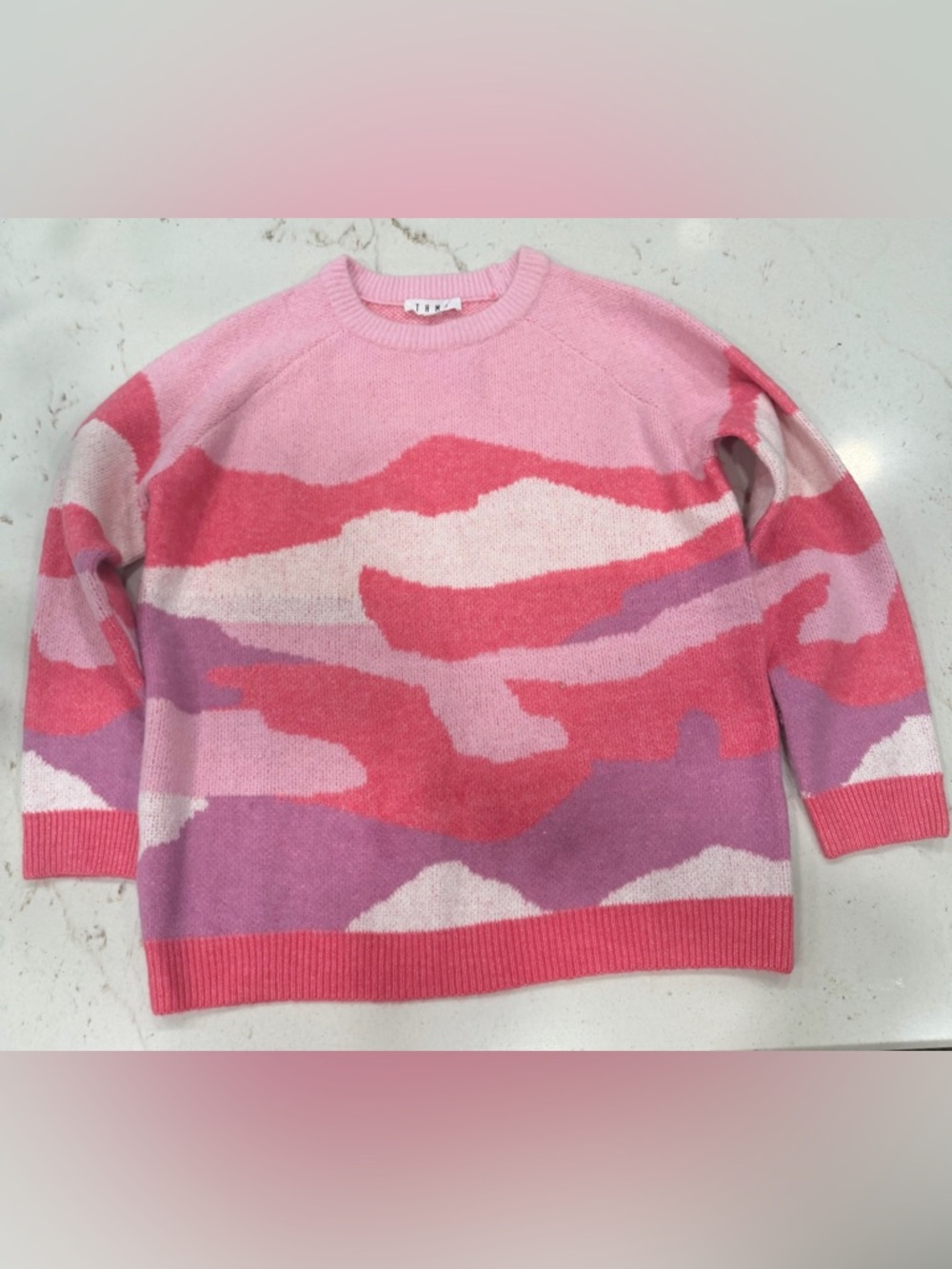 THML Pink & Lilac Colorblock Crewneck Sweater Size M EUC